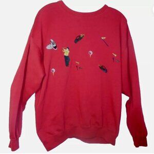 Vintage Architect Women's Large Sweatshirt Embroidered Golf Motifs Red